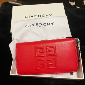 NWT! Sale! Givenchy 4G Emblem Red Leather Zip around Continental Wallet